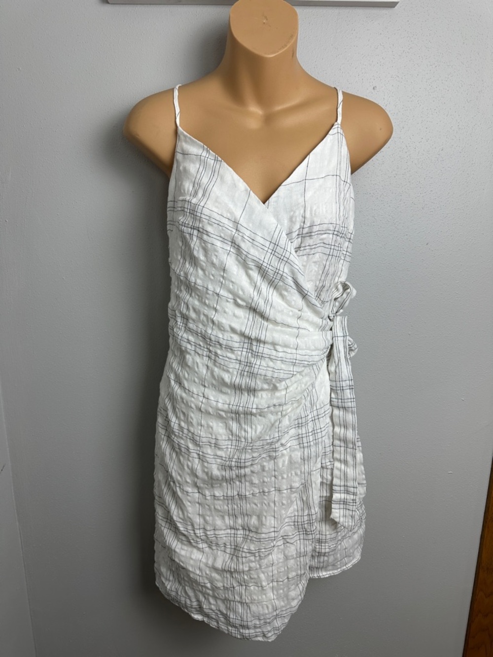 Heartloom White Plaid Wrap Mini Dress